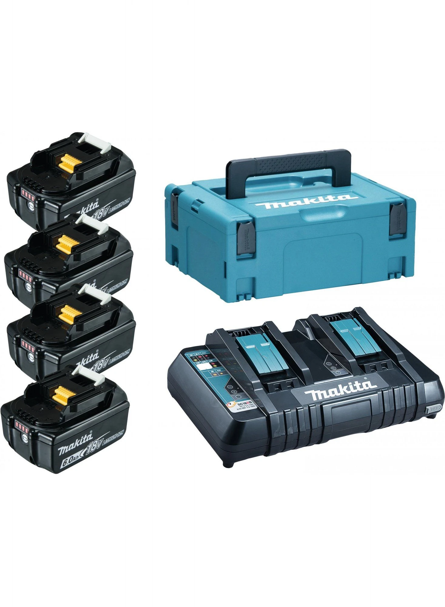 Makita 198091-4 18V Li-Ion Accu Starterset (4x 6,0Ah) + Duolader In Mbox 3 Makita 198091-4 18V Li-Ion Accu Starterset (4x 6,0Ah) + Duolader In Mbox