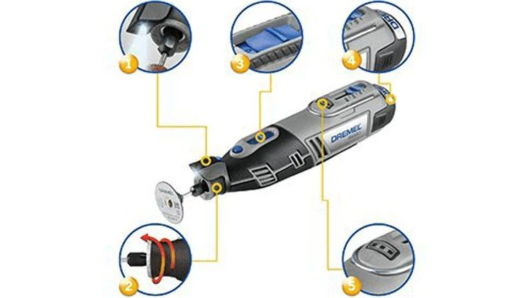Dremel 8220 Platinum Editie 12V Li-Ion Accu Multitool Set (2x 2,0Ah Accu) Incl. 65 Accessoires In Koffer - F0138220JK 4 Dremel 8220 Platinum Editie 12V Li-Ion Accu Multitool Set (2x 2,0Ah Accu) Incl. 65 Accessoires In Koffer - F0138220JK - Afbeelding 2