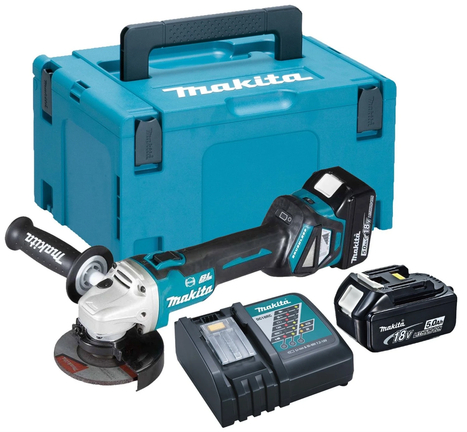 Makita DGA513RTJ 18V Li-Ion Accu Haakse Slijper Set (2x 5.0Ah Accu) In Mbox - 125mm - Koolborstelloos 3 Makita DGA513RTJ 18V Li-Ion Accu Haakse Slijper Set (2x 5.0Ah Accu) In Mbox - 125mm - Koolborstelloos