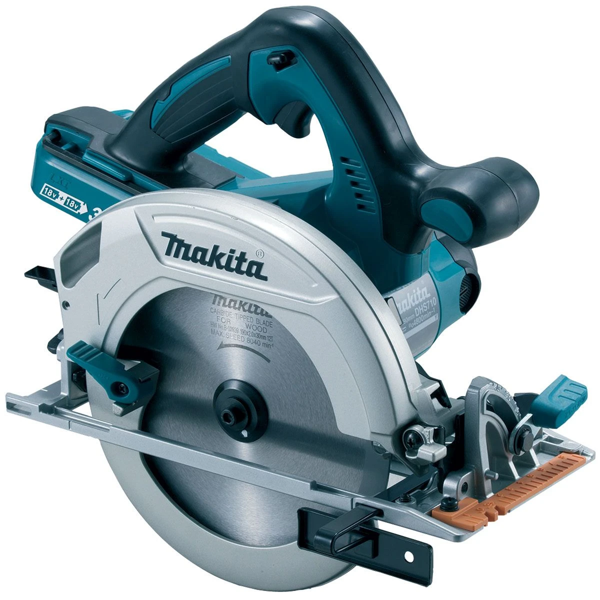 Makita DHS710PT2J 36V (2x 18V) Li-Ion Accu Cirkelzaag Set Incl. Duolader (2x 5.0Ah Accu) In Mbox - 190mm 4 Makita DHS710PT2J 36V (2x 18V) Li-Ion Accu Cirkelzaag Set Incl. Duolader (2x 5.0Ah Accu) In Mbox - 190mm - Afbeelding 2